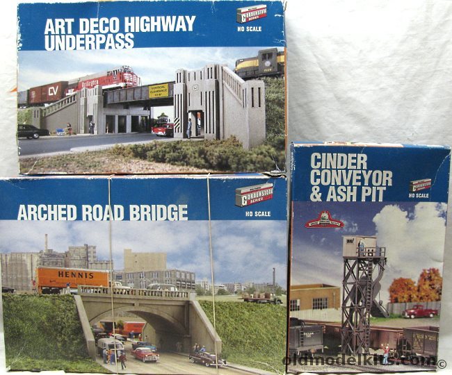 Walthers HO Walthers Cornerstone 933-3190 Art Deco Highway Bridge / 933-3196 Arched Road Bridge / 933-3181 Cinder Conveyor and Ash Pit HO Scale plastic model kit